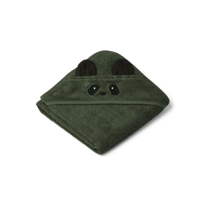 Baby hooded towel - dark green folded
